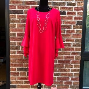 Chic Long Sleeve Red Dress with Ruffle Detail